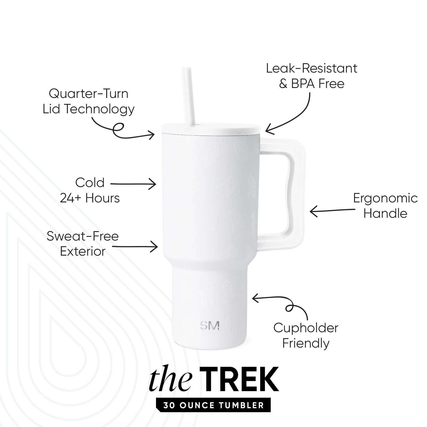 Simple Modern 30 fl oz Insulated Stainless Steel Trek Tumbler with Straw Lid | Cute Ghosts