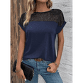 thumbnail image 4 of Women'S Round Neck Short Sleeve Lace Hollow Out Going Out Work Blouse Top Navy Blue L, 4 of 7