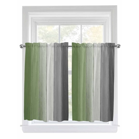 Tier Curtains 45 Inches Long, Sage Green Gray Ombre Window Treatment Curtain Drapes, Vintage Country Wooden Window Half Privacy Curtains for Bedroom Bathroom, 42"x45", 2 Panels