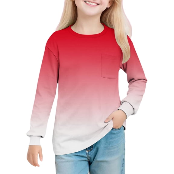 KyCheLot Girls Print Long Sleeve Tshirts with Chest Pocket Pullover Daily Wear School Tops 5-14 Years