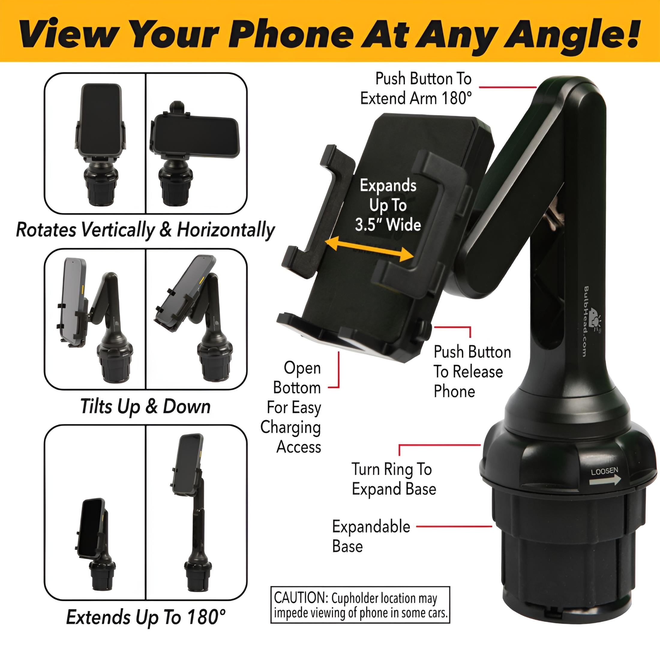 Phone Crane Mount for Car As Seen On TV, Raises Your Phone Over a Foot Higher
