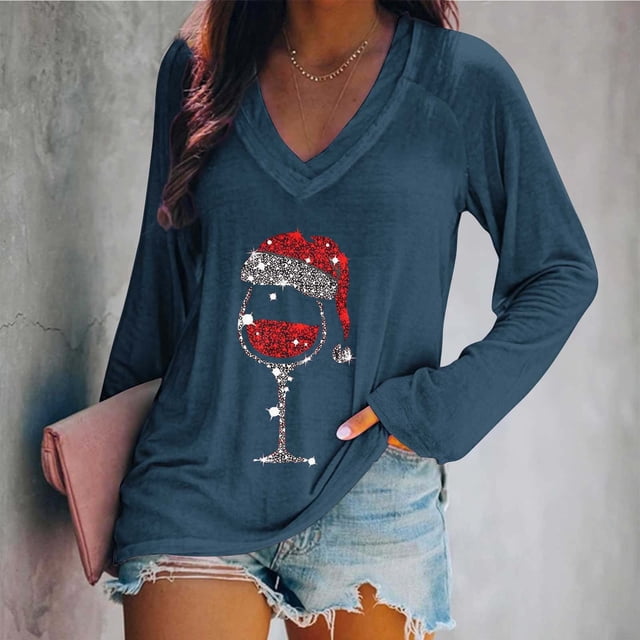 Topliu Blouse à Manches Longues Ample pour Femmes, Col en V, Pull Décontracté