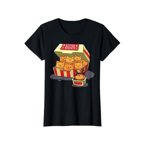 Food - Pun Cat T - Shirt: Featuring Kittens as 'Kitten Nuggets' in a Fast - Food Box and a Saucy Side Cat