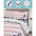 thumbnail image 4 of Quilts Twin Size, Anchor Pink Soft Comforter Bedding Set for Bed, Modern Navy Blue White Striped Nautical Lightweight Quilted Bedspread with Pillow Cover(2 Pieces) for All Season, 68x86 Inch, 4 of 6