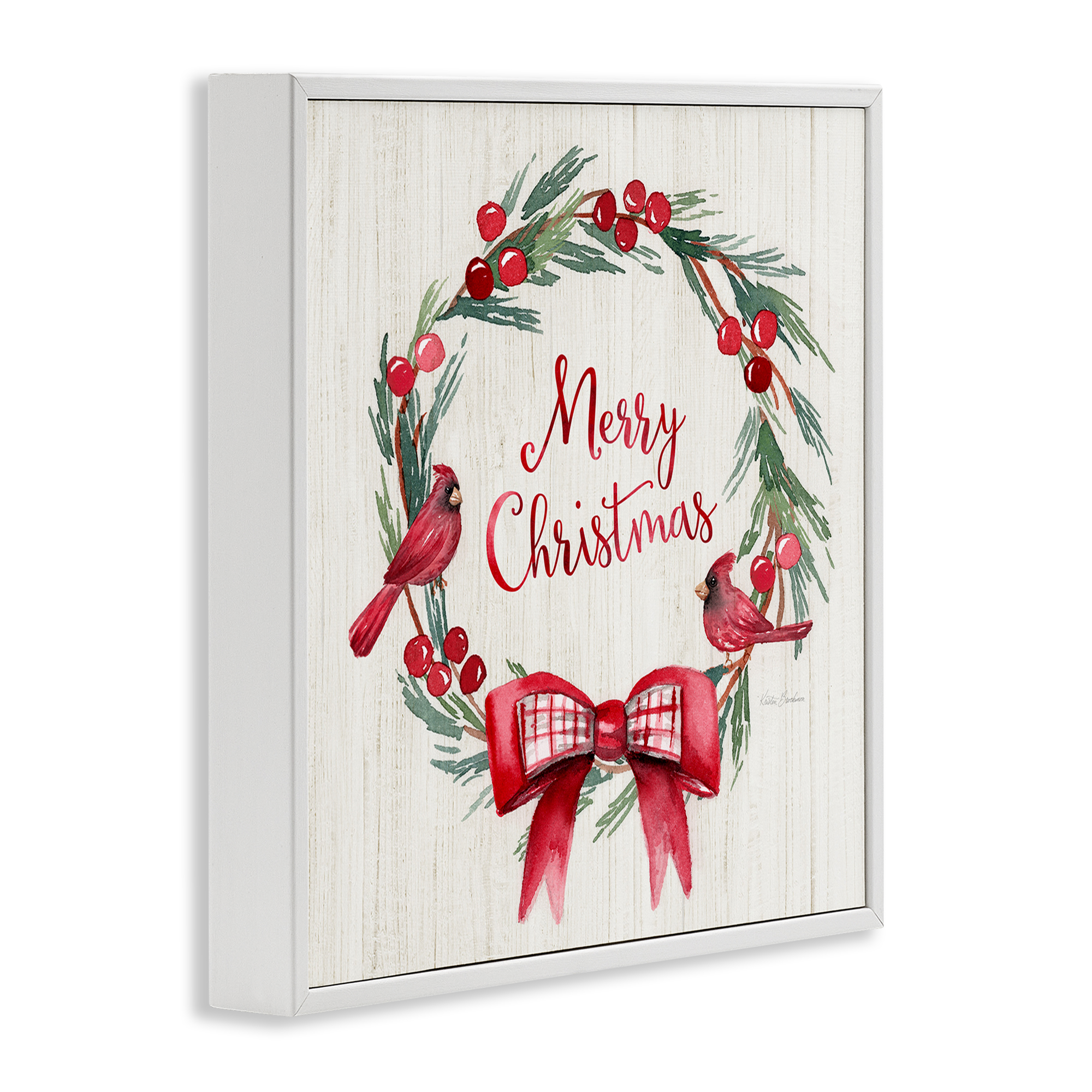 Stupell Industries Merry Christmas Holly Wreath Holiday Painting White Framed Art Prints Wall Art, 17 x 17