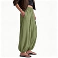 thumbnail image 4 of Womens Baggy Balloon Pants Cotton Linen Barrel Pants High Waisted Wide Leg Pants with Pockets L, 4 of 6