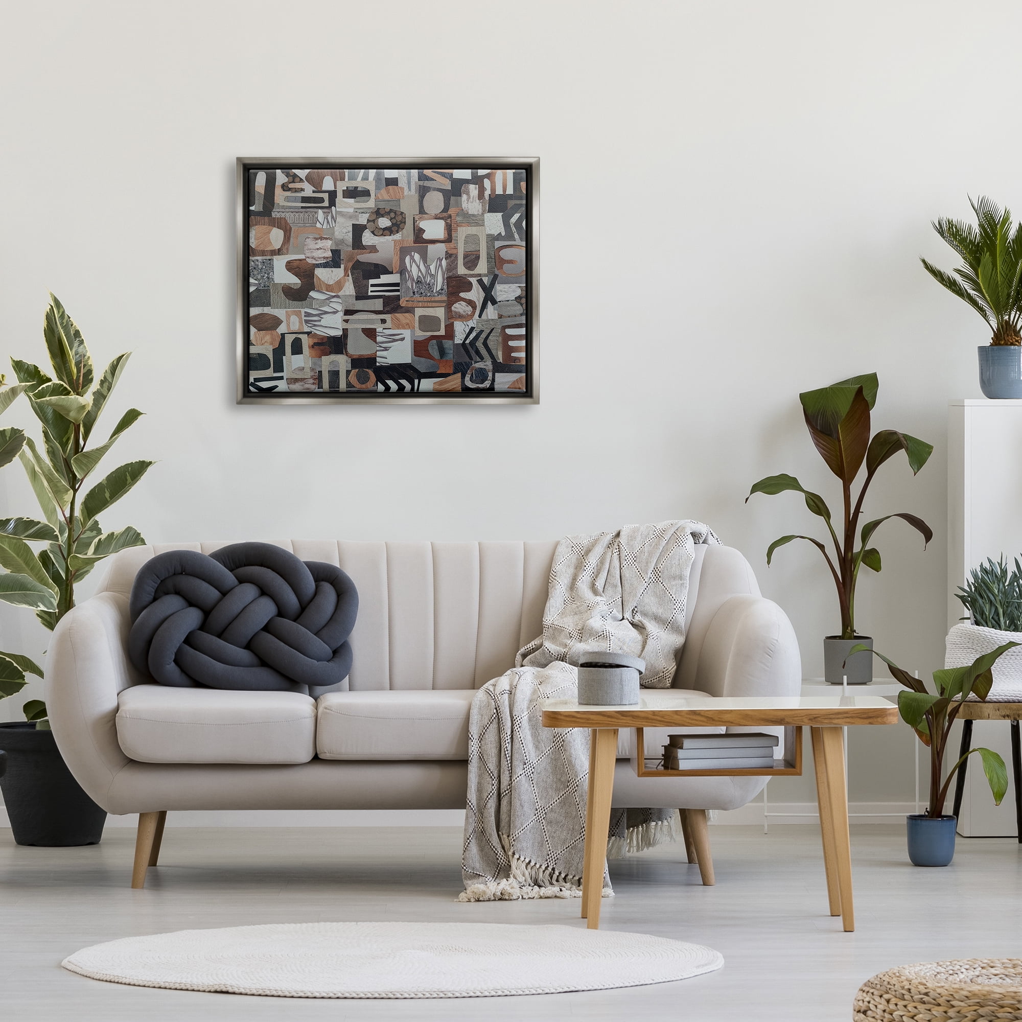 Stupell Contemporary Earth Tones Shapes Collage Abstract Painting Gray Floater Framed Art Print Wall Art