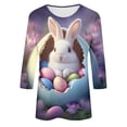 thumbnail image 5 of UVEASISHA plus size easter tops for women funny bunny eggs print tee shirts 3/4 length sleeve graphic tees holiday celebrate theme tops Pink 5XL, 5 of 5