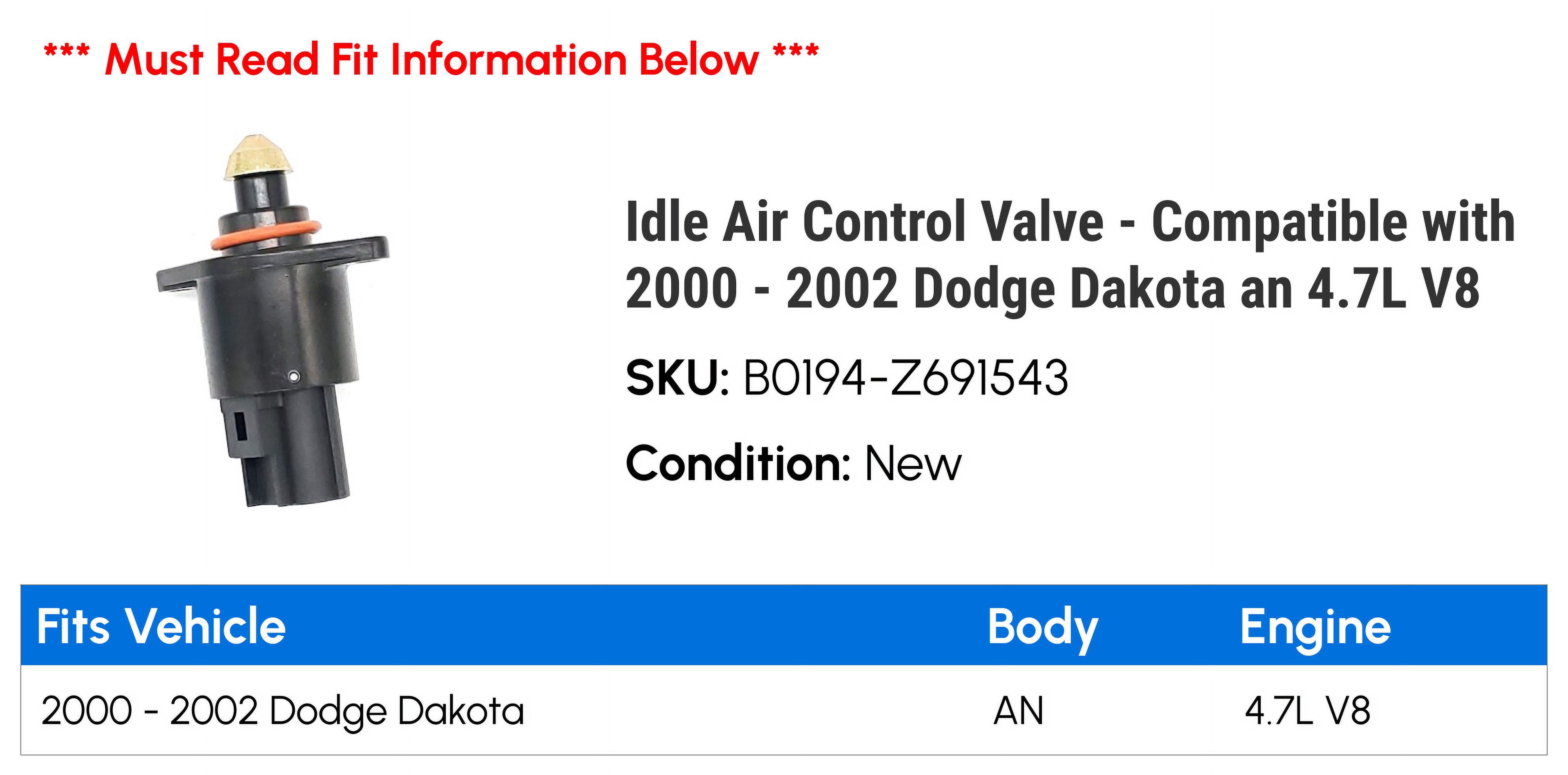 Idle Air Control Valve - Compatible with 2000 - 2002 Dodge Dakota an 4.7L V8 - Holstein