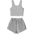 thumbnail image 2 of Women's Button Front Ribbed Knit Tank Top and Shorts Pajama Set Sleepwear Lounge Sets, 2 of 11