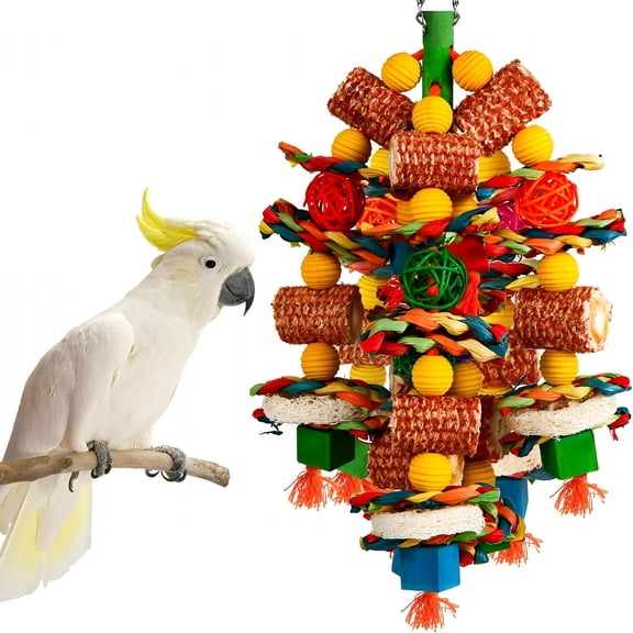 BESTSKY Bird Toys, Parrot Toys for Large Birds, Natural Corn Cob and Loofah Slices Bird Chew Toys for African Grey Parrots, Macaws, Cockatoos, Amazon Parrot and other Small and Medium-Sized Parrot
