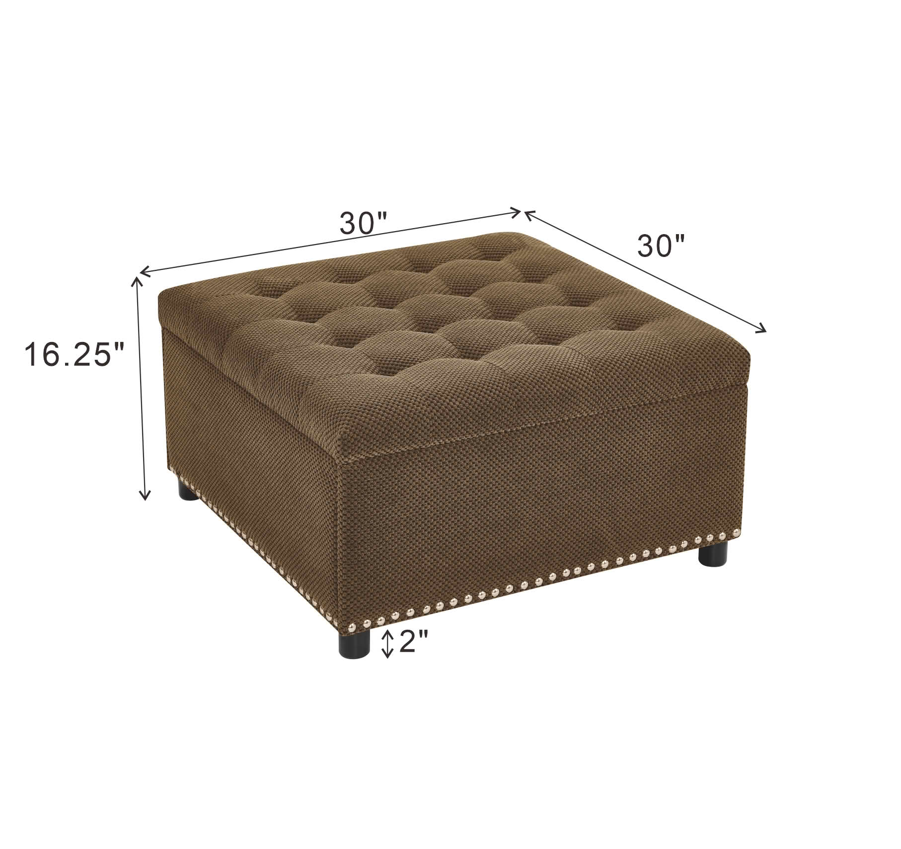 MAYEERTY 30 In Storage Ottoman, Tufted Footstool, Nailhead Trim, Square Ottoman, Coffee