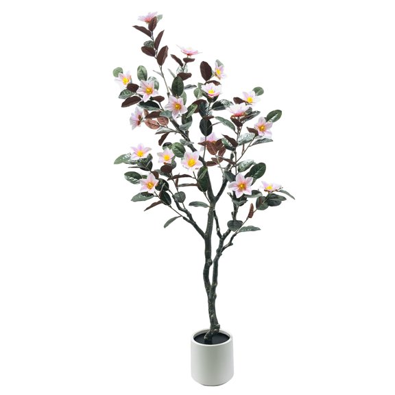6FT Faux Magnolia Tree with Blooming Flowers, Tall Artificial Floral Plant with Pot, Lifelike Decorative Tree for Home Office Garden