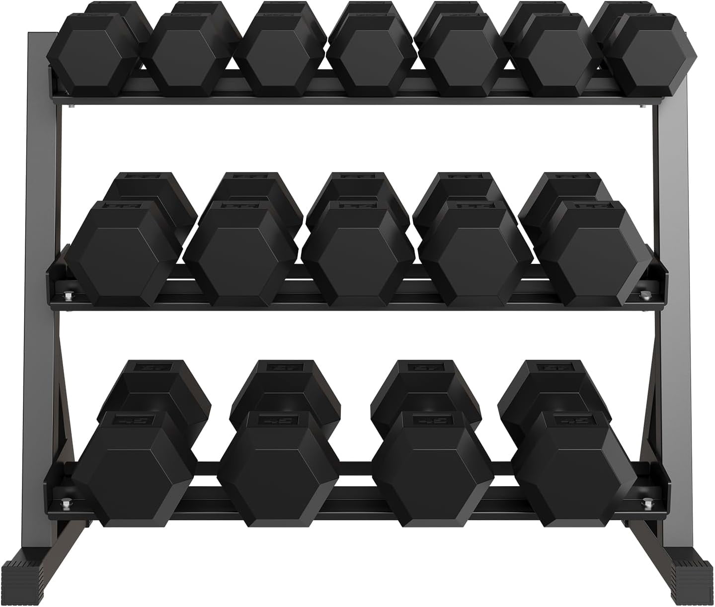Heavy Duty 3-Tier Dumbbell Rack for Home Gym – Steel Weight Storage Stand, Angled Non-Slip Shelves, Rubber Guard, Holds 5/6 Hex Dumbbell Pairs, 480/800/1000 LB Capacity, Black