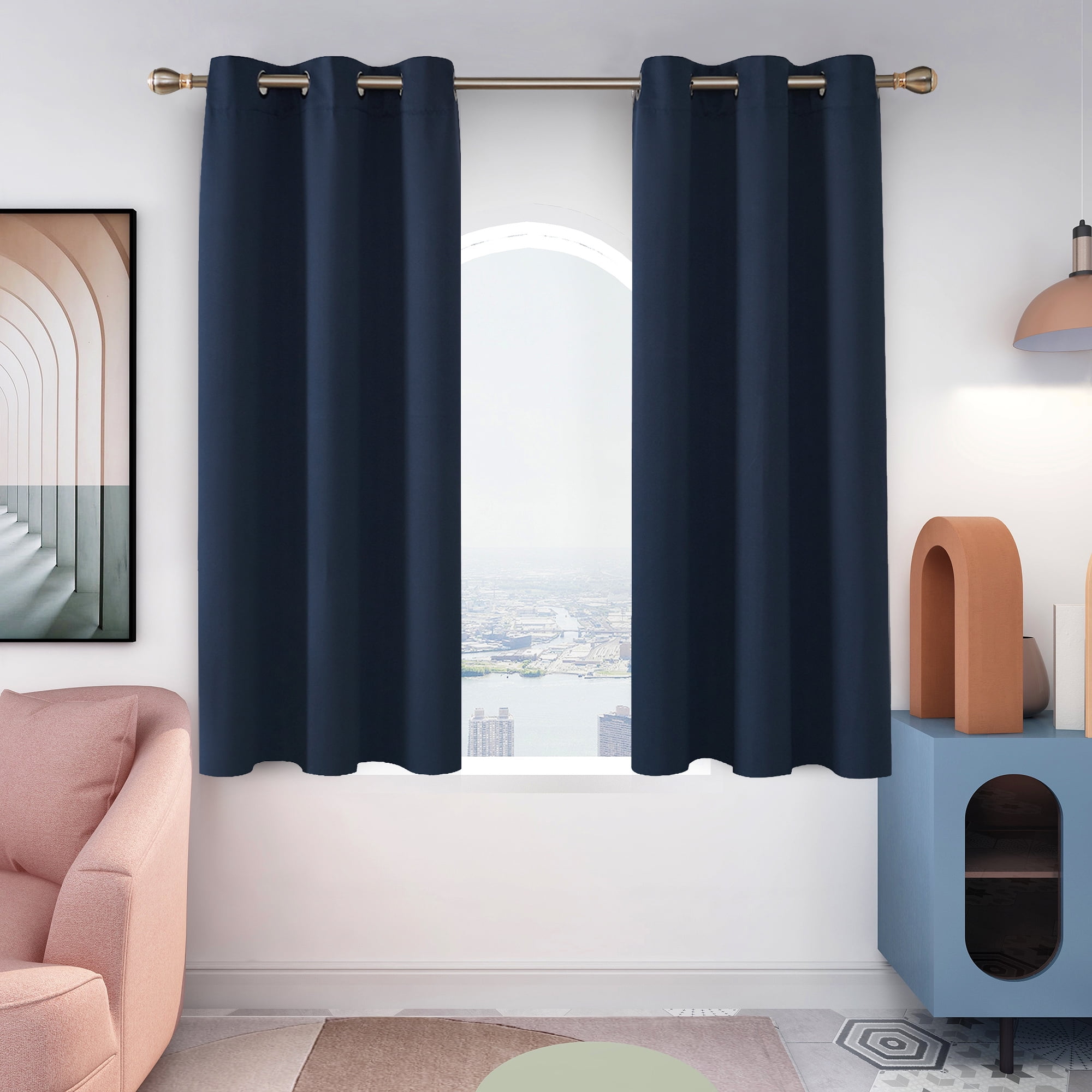 Blackout Curtains 2 Panels for Room Darkening Thermal Insulated Window Navy Blue 