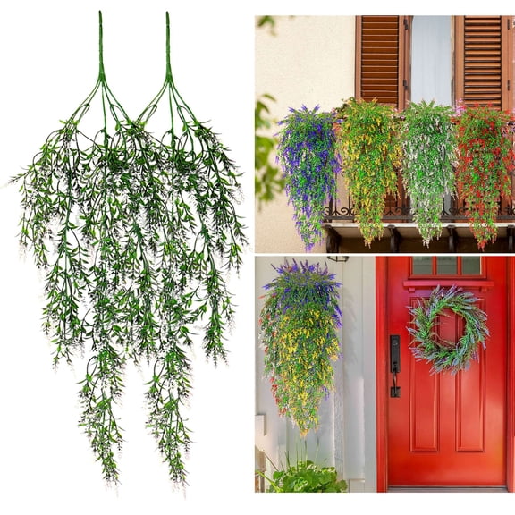 Gustave Fake Hanging Plants 2Pcs Artificial Lavender Flowers UV Resistant Faux Greenery Hanging Vines for Outdoor Indoor Home Wall Garden Wedding Decor "White"