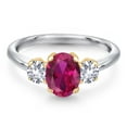 thumbnail image 3 of Gem Stone King 10K Two Tone Gold Red Created Ruby and White Created Sapphire Engagement Ring for Women | 1.85 Cttw | Oval 8X6MM | Gemstone July Birthstone | Size 8, 3 of 6