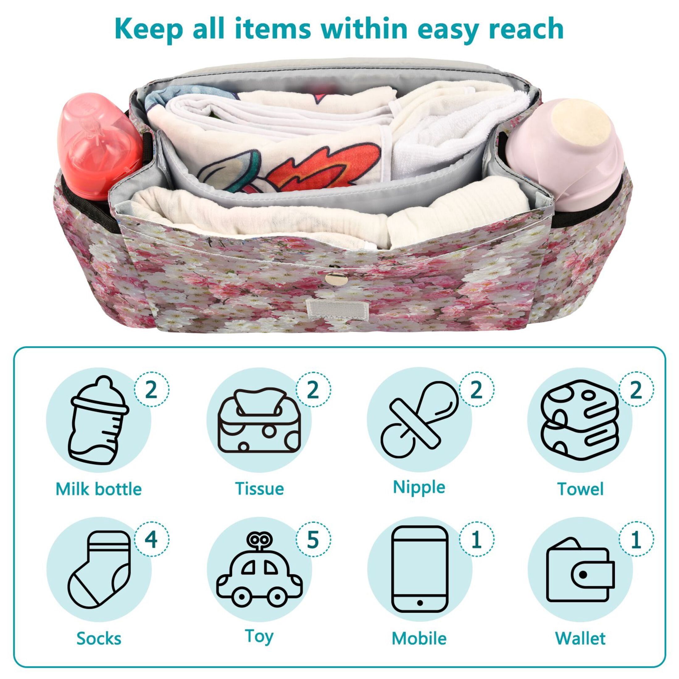 DIXRUYEE Stroller Organizer Blossom Abundance Printed