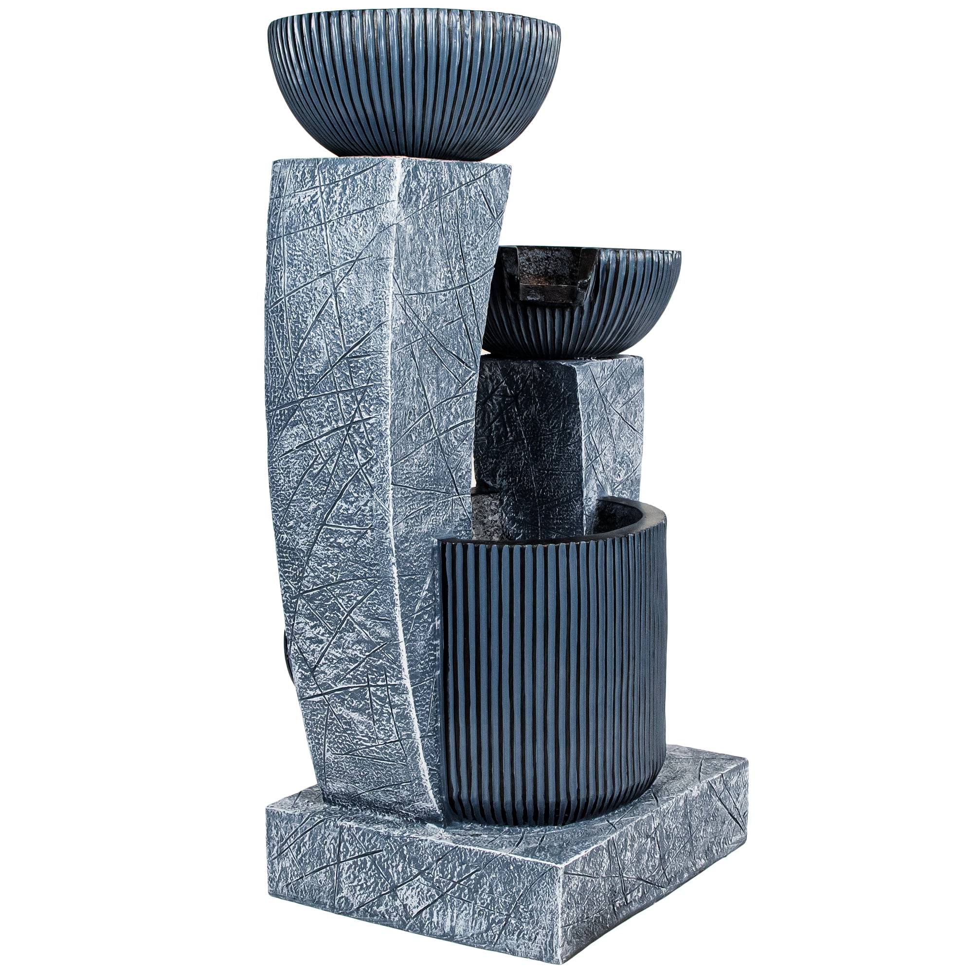 Northlight 32" Lighted Blue Modern Tiered Outdoor Garden Water Fountain