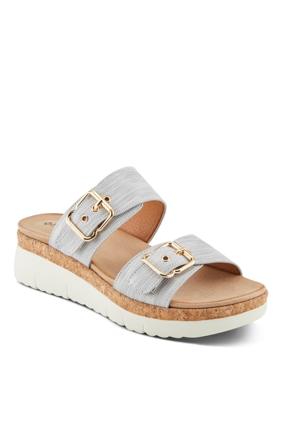 Women's VELVETTE Two-Strap Buckle Slide Sandals Silver EU 41 / US 9.5 - 10