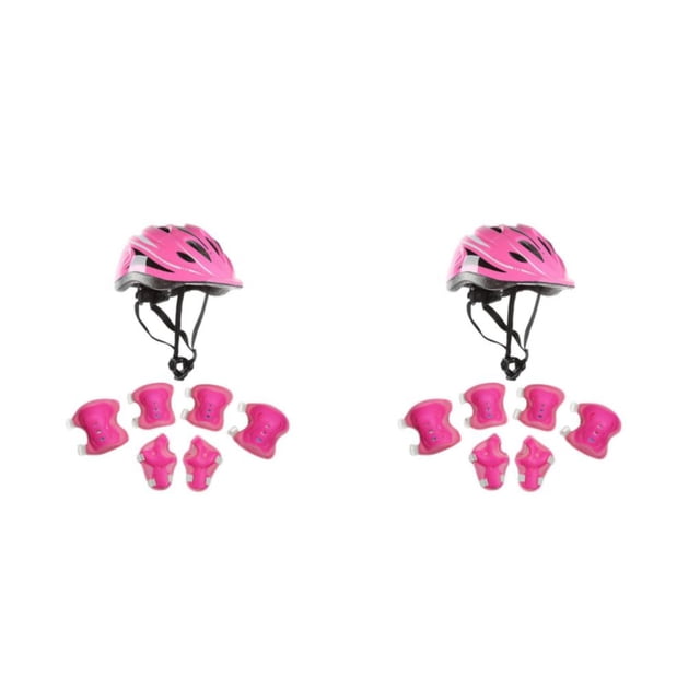 Inteprter Casco con ruedas para niños Almohadilla ajustable Niños Niñas Deportes Rodillera Codera Guardias Monopatín Patinaje Equilibrio Rosa 2piezas