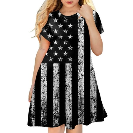 

ZIZOCWA Easter Baby Dress Independence Day for Children Toddler 4 Of July 3D Graphic Printed Girls Short Sleeve Kids Casual Soft Party Princess Dress Black130