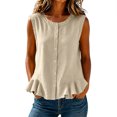 thumbnail image 2 of ClodeEU Women's Round Neck Sleeveless Button Down Peplum Blouse,Casual Loose Ruffle Hem Tank Top Beige,Women's Plus XL, 2 of 6