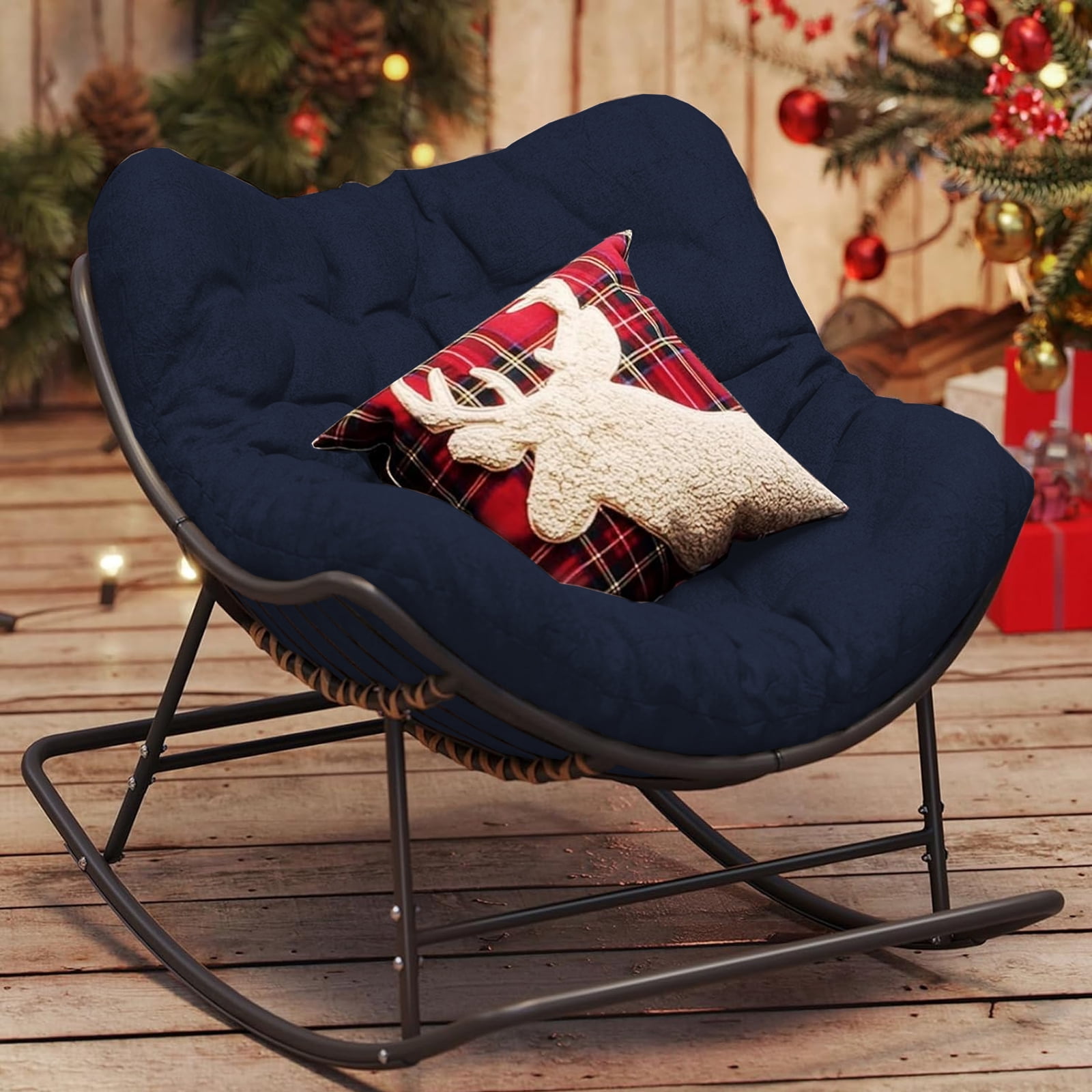 XXLYY Outdoor Rocking Chair Cushions – 6.3" Thick Waterproof Papasan Egg Chair Pad with Ties, Comfortable Round Seat Cushion for Living Room, Patio, Porch, or Balcony