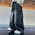 thumbnail image 6 of KAUOD Kids Teen Cargo Baggy Jeans Boys Loose High Waist Straight Wide Leg Hip Hop Stretchy Pants Retro Multi Pocket Streetwear, 6 of 7