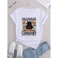 thumbnail image 4 of Cartoon Cat & Slogan Print Comfy T-Shirt, Round Neck Short Sleeve Sports Tee, Women's Activewear, 4 of 8