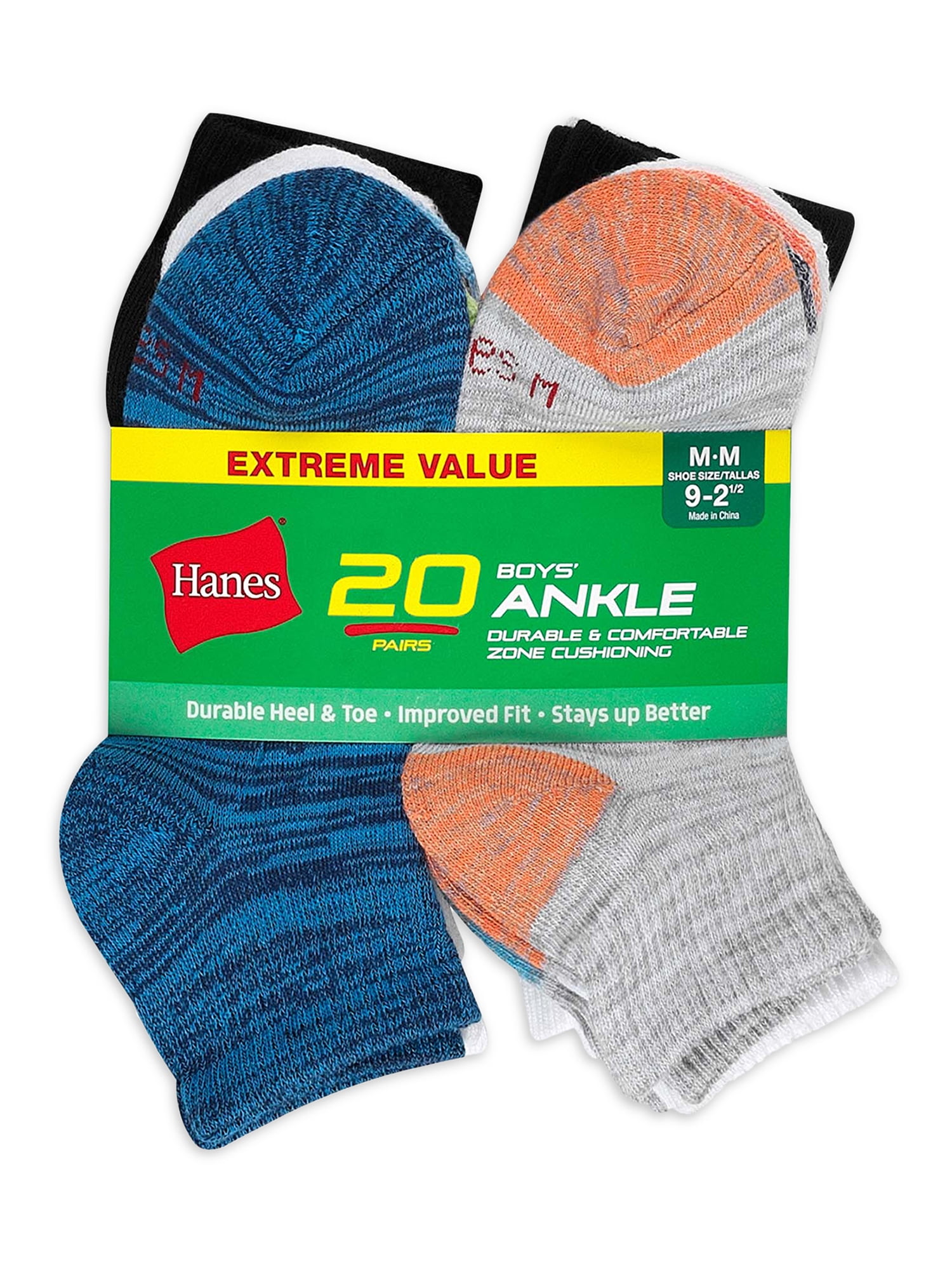 Hanes Boys Extreme Value Ankle Socks, 20 Pack