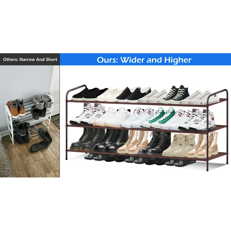 MISSLO 3 Tier Extra Long Shoe Rack for Closet and Entryway Adjustable Metal  Shoe Shelf Storage Organizer Holds 24 Pairs of Men Sneakers, Silver