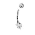 thumbnail image 2 of 14k Solid White Gold Heart Cubic Zirconia Bezel Navel Belly Ring, 2 of 5