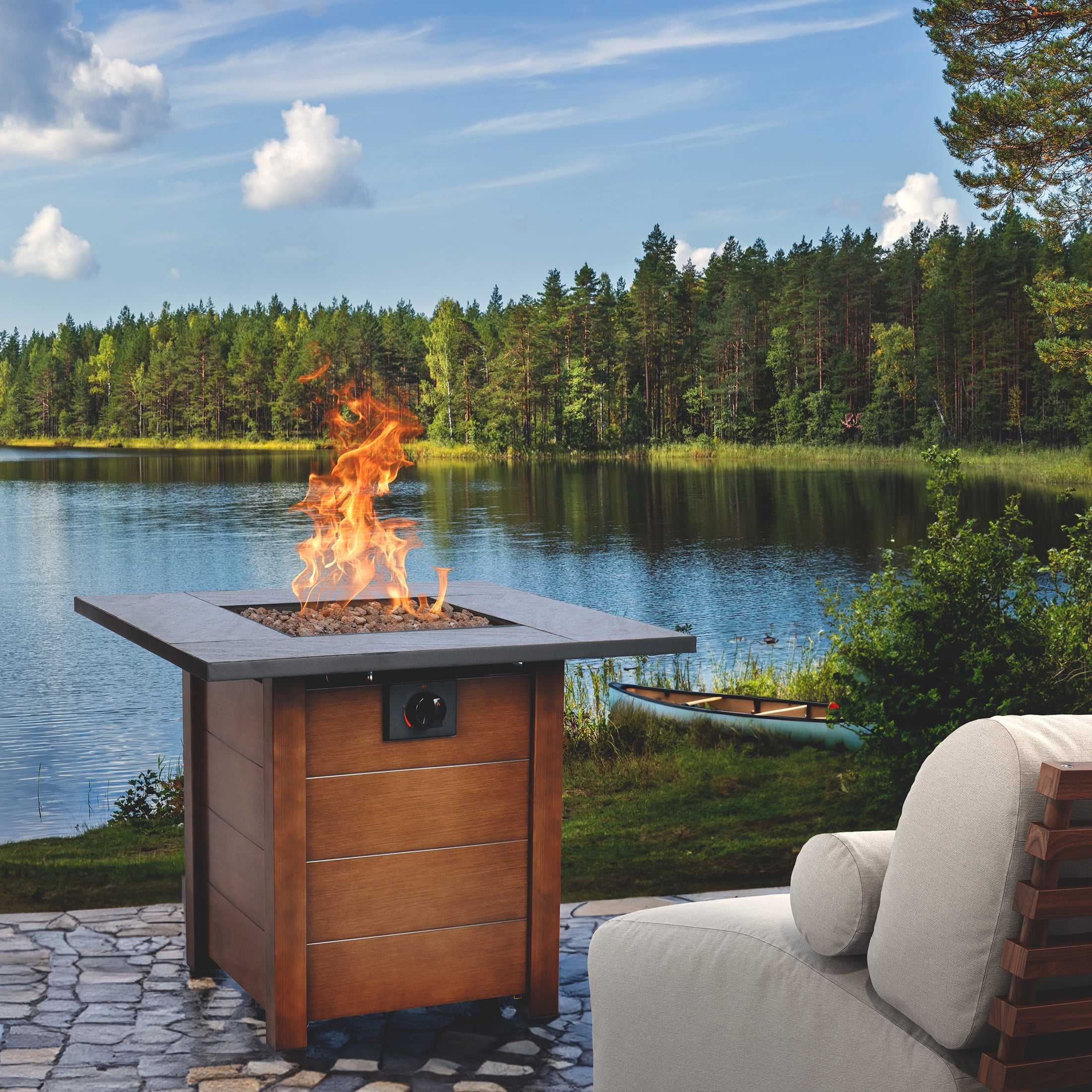 Muskoka 30" Square 50,000 BTU Propane Fire Pit Table with Lava Rock, Burner Lid and Protective Cover