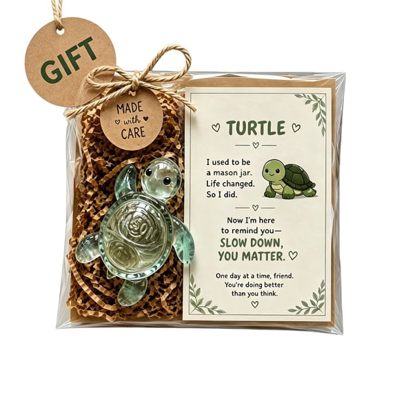 2026 Cute Glass Sea Turtle Keepsake Gift with Encouragement Card, Positive Pocket Hug Turtle Figurine Ornament, Inspirational Beach Gift, Green, by Zovey
