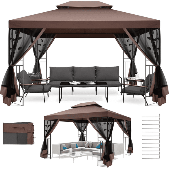 COBIZI Gazebo with Improved Cold-Proof Nettings Winter Gazebos on Clearance Heavy Duty Gazebos Double Roof with Metal Frame Gazebo Tent for Patio, Deck (Frame Thickened)