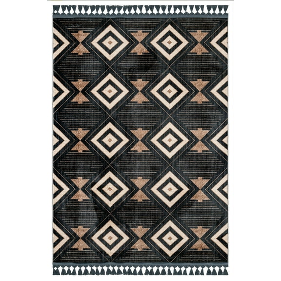 Prasoon Geometric Black Velvet Area Rugs for Living Room Washable Rugs Boho Moroccan Area Rug Soft Neutral Geometric Bohemian Distressed Indoor Rug for Bedroom Dining Room Office Nonslip Rug