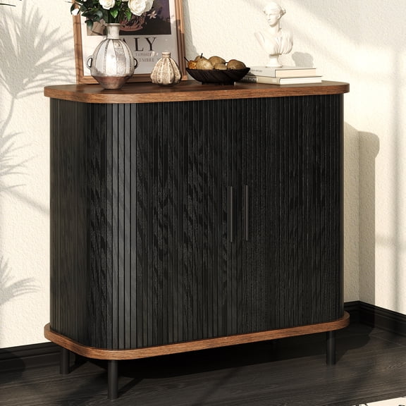 Fluted Buffet Cabinet, 31''W Sideboard Storage Cabinet with Sliding Door, Coffee Bar Buffet Cabinet for Kitchen, Living Room, Entryway, Black
