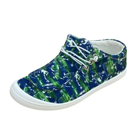 

XINSHIDE Shoes Ladies Fashion World Football Cup Print Lace Up Comfort Flat Casual Fashion Shoes