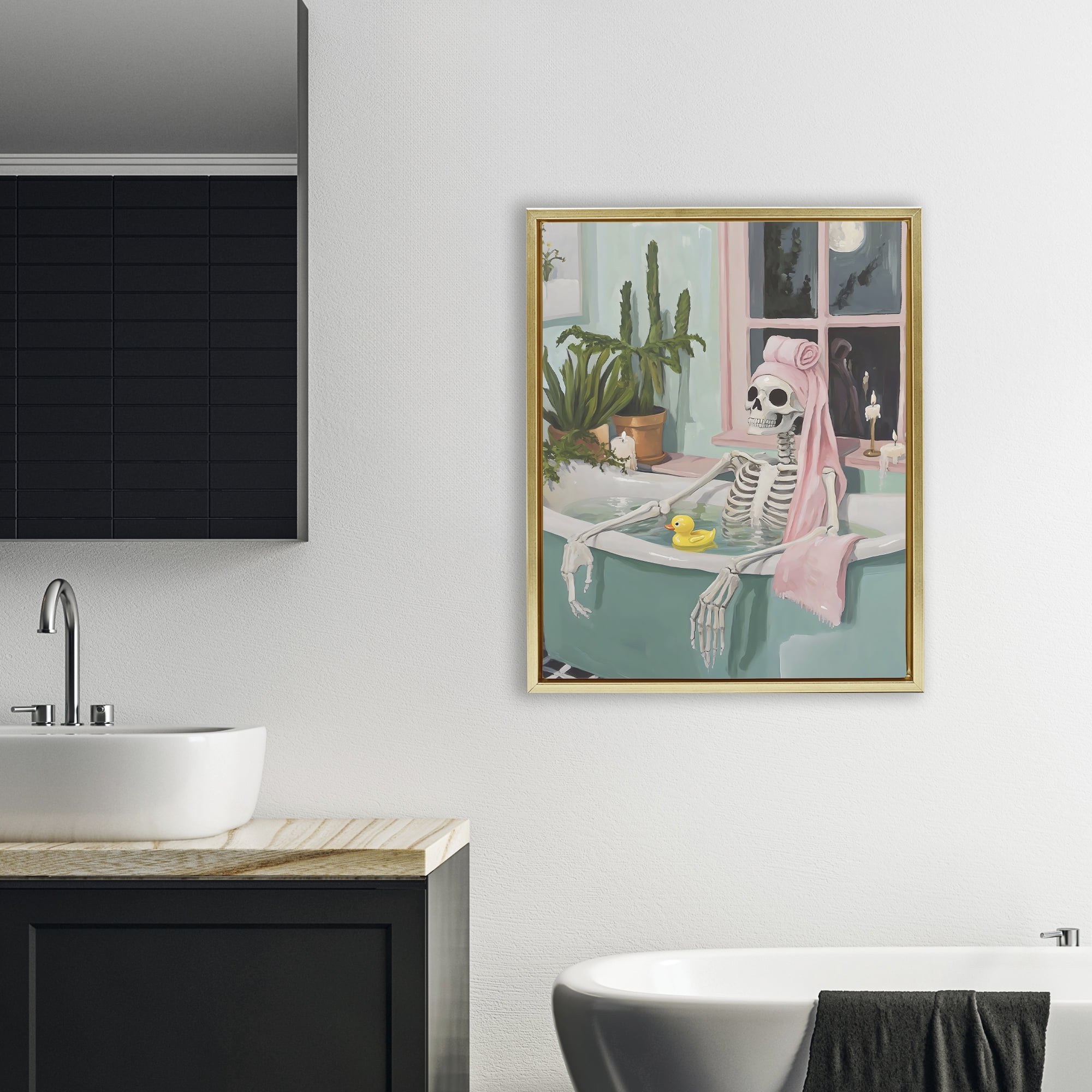 Stupell Industries Midnight Soak Skeleton Gold Framed Floater Canvas Wall Art, design by The Prints Vibe