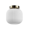 thumbnail image 1 of 1-Light Matte Brass Flush Mount Ceiling Light with Frosted Ribbed Glass Shade, 1 of 9