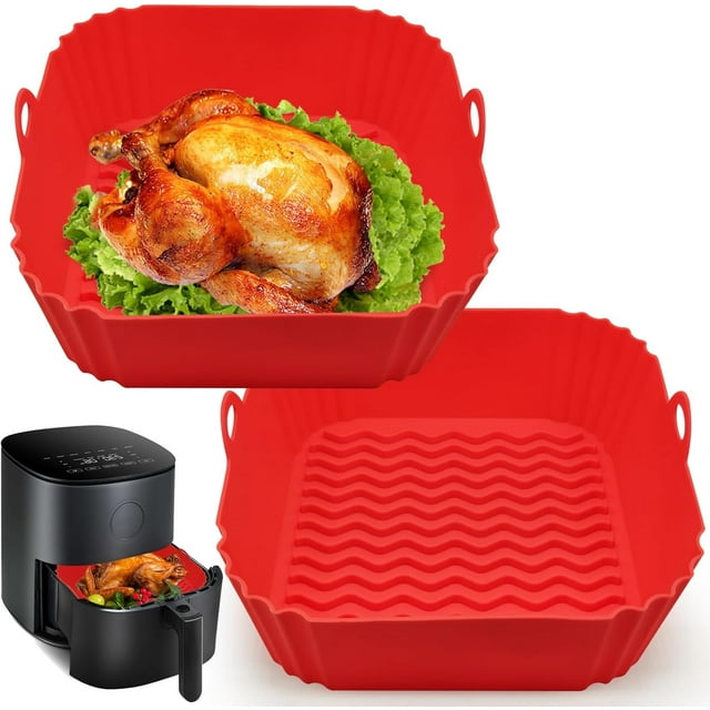 Silicone Air Fryer Liners, 8'' Square 4 to 7 QT Reusable Heat Resistant Food Grade Airfryer Silicone Liners Inserts Baskets Bowl Accessories for COSORI Instant Vortex CHEFMAN Air Fryer Oven Microwave
