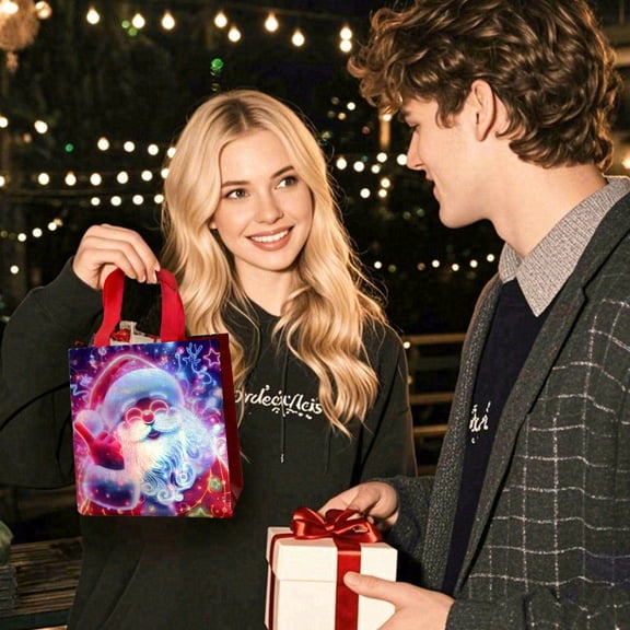 32-piece Christmas gift bags with shimmer effect, festive neon tote bags, suitable for Christmas parties and New Year's Eve celebrations. Featuring reindeer and snowman patterns
