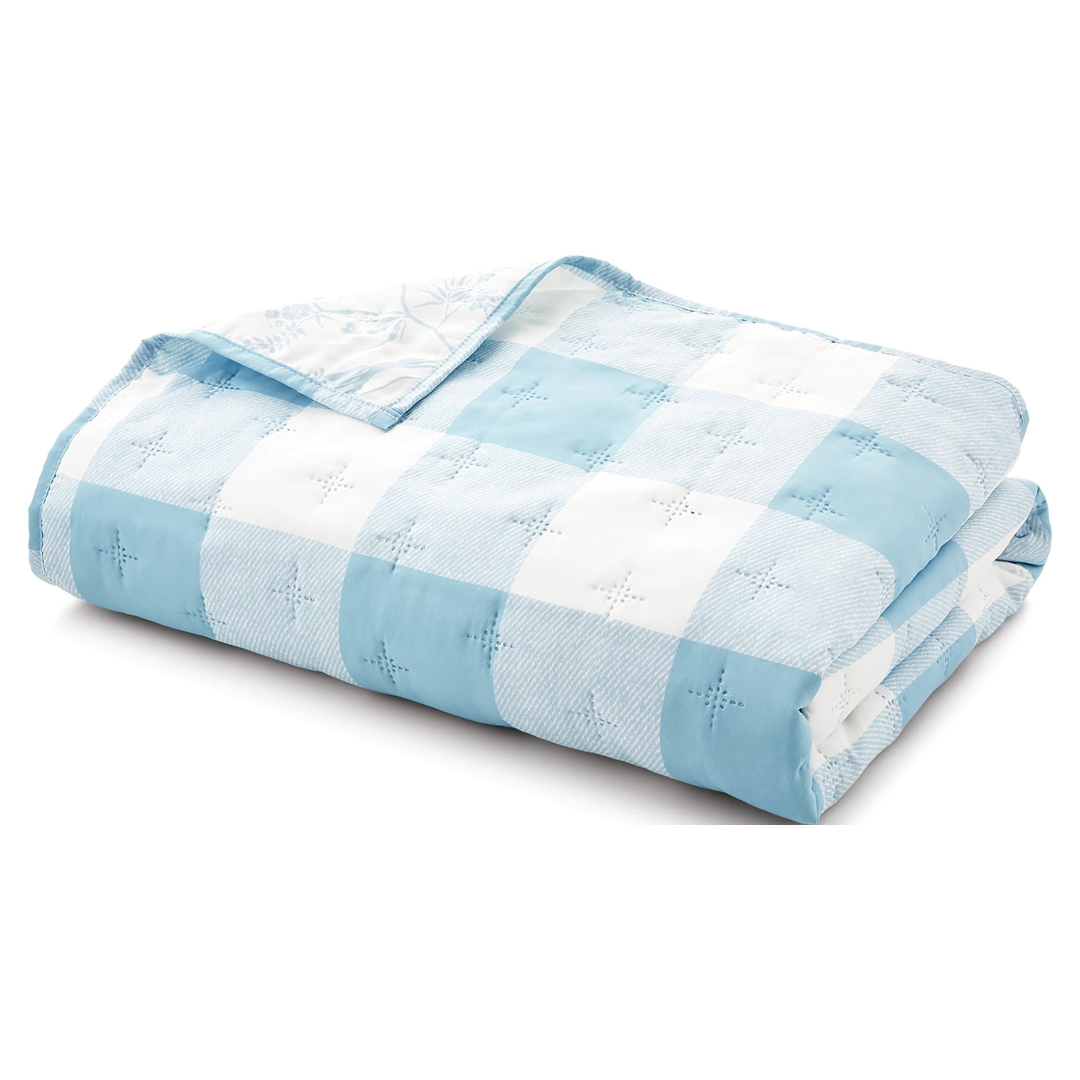 Blue Plaid Reversible Quilt Set with Tote, Mainstays, King, 4 Pieces