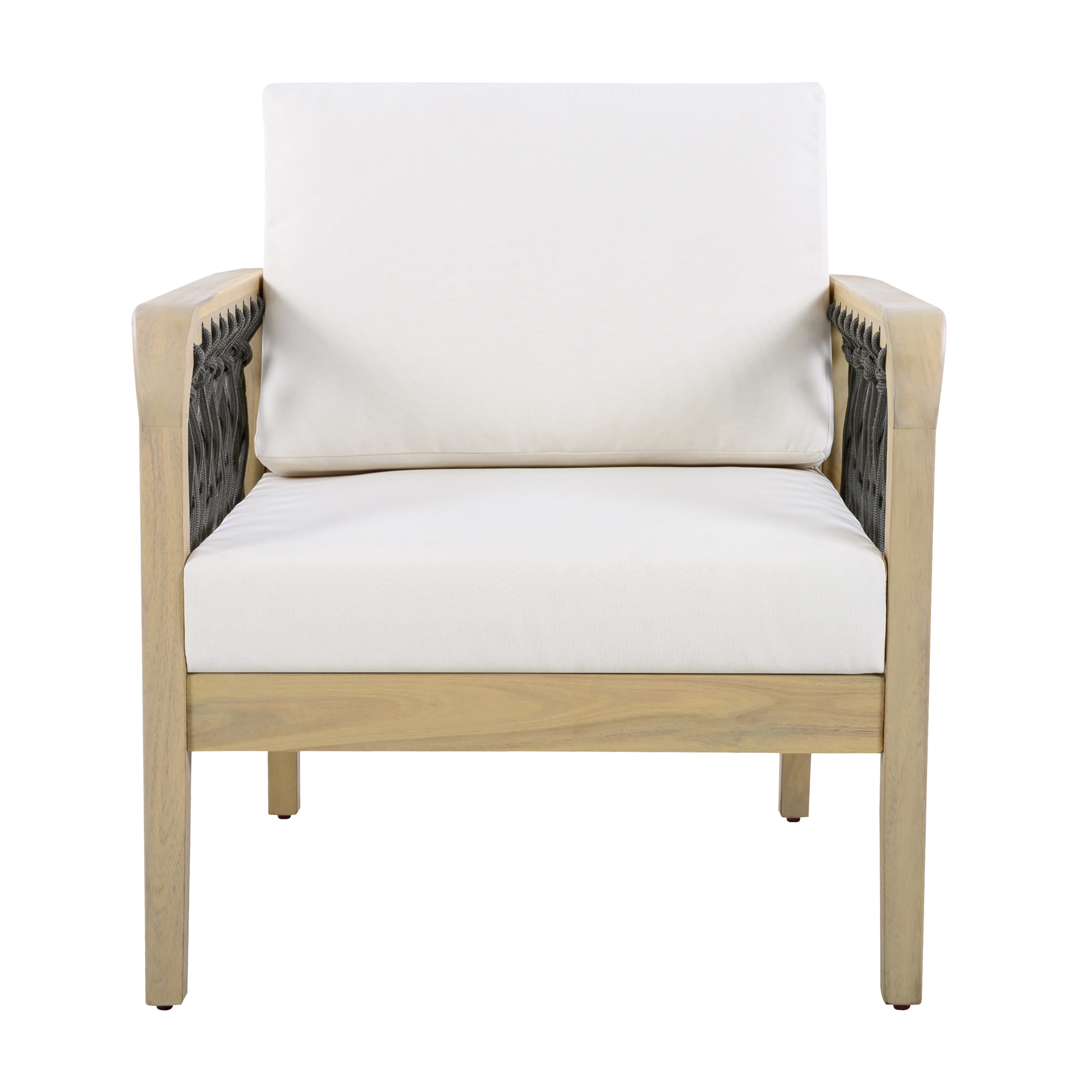 Club Chair, Outdoor Acacia Wood Chair with Handwoven Rope for Patio Garden, Light Teak and Cream