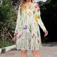 thumbnail image 2 of Watercolor Wildflowers Spring Summer (7) Long Sleeve Dresses For Women Vintage Elegant Party Dress Oversized V-neck Dress S-8XL, 2 of 7
