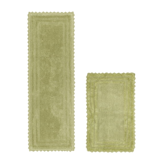 Better Trends Lilly Crochet 2 Piece Rug Set 100% Cotton Luxury Long Bathroom Rug Reversible Water Absorbent Washable Runner Bath Mats for Bathroom Floor Decor, Tub, Shower, Blue 21”x34”,20"x60" Sage