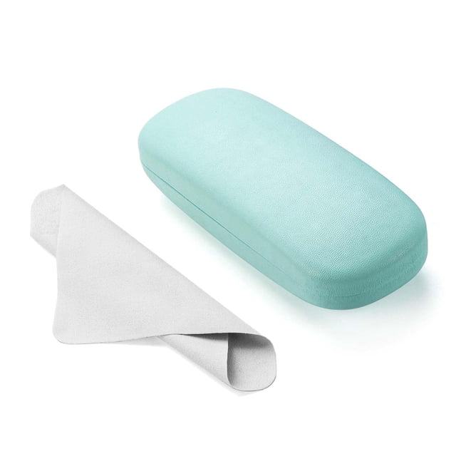 Funda para gafas Marvolia, carcasa dura, piel sintética, azul con tela