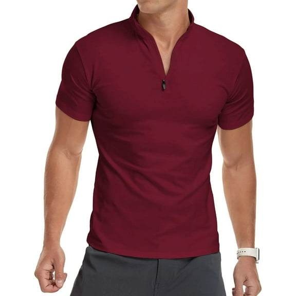 HAOMEILI Men's Long/Short Sleeve Polo Shirts Quarter-Zip Casual Slim Fit Mock Neck Basic Designed Cotton Shirts
