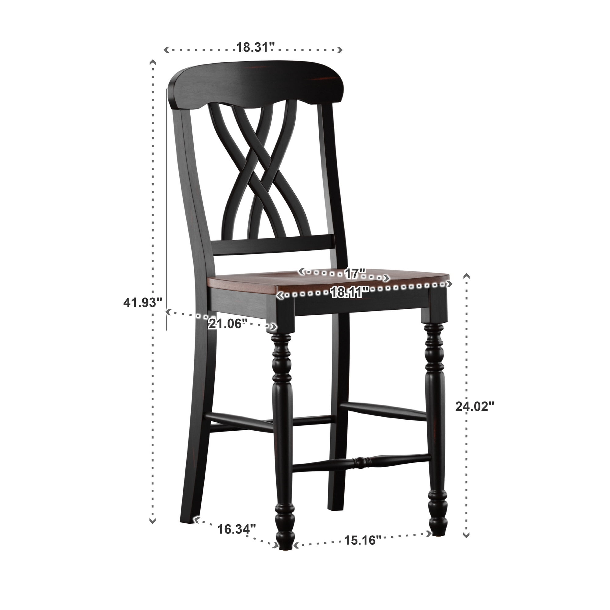 Weston Home Ohana Two-Tone Counter Height Chairs, Set of 2, Antique Black and Cherry